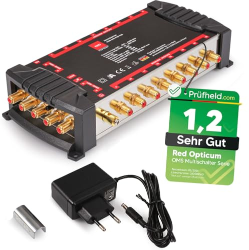 RED OPTICUM OMS 5/16 Pro Commutateur Multiple pour la réception d'une Position Satellite jusqu'à 16 récepteurs/Contacts plaqués Or / 4 K / 3D Compatible UHD/LNB Quattro