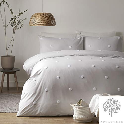 Appletree Signature Duvet Cover Set Double – Dot Garden Design – 100% Cotton Bedding – White with Silver Polka Dots – Includes 1 Duvet Cover (200x200cm) & 2 Pillowcases (50x75cm)