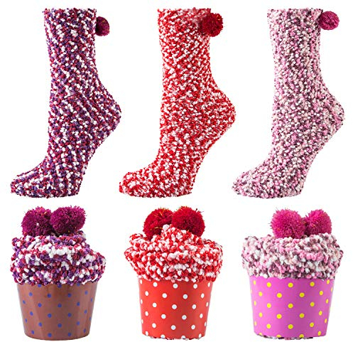 YSense Snug Femme Hiver Chaussettes de Noël Chaud pantoufle Doux Moelleuses Floues Polychrome Cadeaux Cupcake