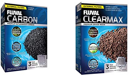Fluval Clearmax Phosphatentferner, Premium-Harz zur Entfernung von Phosphat, Nitrit und Nitrat, 3 x 100g & Aktivkohle Filtereinsatz, für Süß- und Meerwasseraquarien geeignet, 3 x 100g