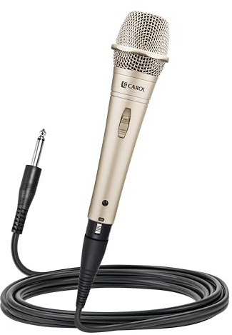 CAROL E dur-916S Golden XLR Wired Vocal Microphone for Singing – Dynamic Supercardioid Mic with Dual Shock Mount System for Karaoke, Stage & Public Speaking, Includes Mic, 4.5m XLR Cable & Switch