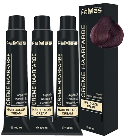 FemMas Haarfarbe 3x Dunkelblond Mahagoni 6.5 I Creme Haarfarbe mit Arganöl, Keratin & Ceramiden I Als dauerhafte Haarfärbung oder Tönung für strahlende, haltbare Farbergebnisse I 100 ml