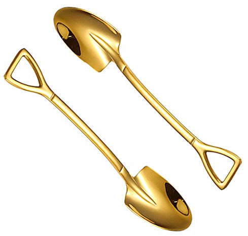 jbshop Besteck Dessertlöffel 2-teiliger Edelstahl-Spaten-Löffel-Dessert-Löffel EIS-Löffel Wassermelone-Löffel-Marmelade Löffel Eistee-Kaffee-Rührlöffel Eislöffel (Color : Gold, Size : Small)