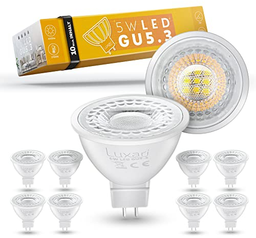 Luxari GU5.3 LED Lampe [10x] - MR16 Entspricht 50W Halogenlampe - Leuchtmittel 5W 420lm - Spot Mit 2700K Warmweiß [Energieklasse A+]