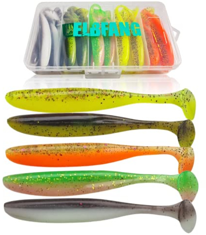 Elbfang© Gummifisch Set zum Zander-Angeln | +20 Snap Wirbel | Inkl. Kunstköder-Box | Zander Barsch Hecht Köder