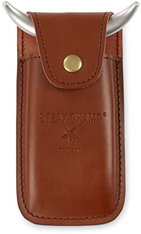 Steak Champ Leder Holster für Bull Fork Fleischgabel: Ledertasche für Gabel, zum Befestigen am Gürtel, inkl. Sicherungslasche mit Druckknopf