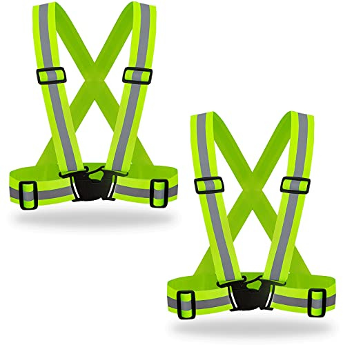 DUSKCOVE 2 Pack Hi Vis Safety Vests - Adjustable Bright Neon Color High Visibility Reflective Safety Straps Gear for Traffic Control, Running, Cycling