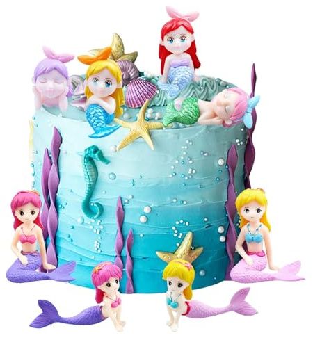 8 Stück Meerjungfrau Geburtstag Tortendeko, Meerjungfrauen Ornamente | 3D Mermaid Tier Cupcake Topper, Kleine Meerjungfrau-Figuren Thema Kuchen Dekoration für Ocean Theme Kuchendekoration