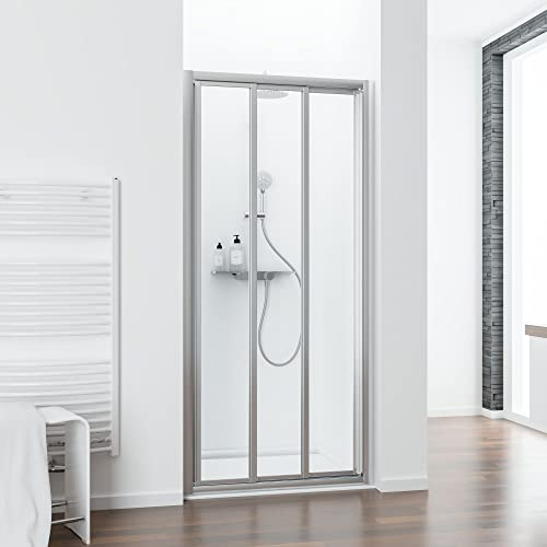 Schulte porte de douche coulissante niche 100 x 185 alu-argenté, 3 volets | verre trempé 3 mm largeur d'accès 54 cm réglage 95.5-100.5 cm