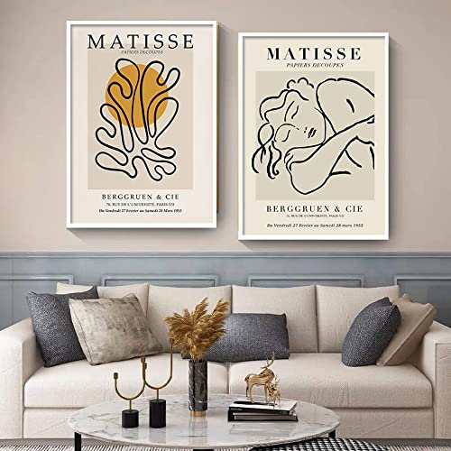 SDVIB Henri Matisse Picasso Abstrakte Nordische Wand Kunstdruck Papier Leinwand Gemälde Vintage Poster Wohnkultur Bilder Für Wohnzimmer19.6 x 27.5(50x70cm) x2 No frame