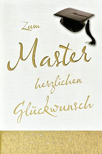 bsb Karte zum Master Abschluss - Bestandene Prüfung Karte mit Master-Hut Motiv - Geschenke zum Masterabschluss mit Umschlag - Glückwunschkarte - Geschenk zum Zeugnis in 11,5 x 17,0 cm