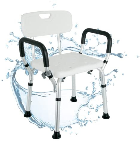 ZENO Shower Chair | 6 Height Adjustable Shower Bench | Includes Padded Armrest | Non Slip Feet | Bathtub Stool for Elderly, Disabled and Pregnant | 135KG Capacity