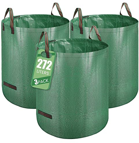 Sacco per rifiuti da giardino, set di 3 sacchi grandi per foglie autoportanti, capacità 272 litri, con manici per un facile spostamento e trasporto