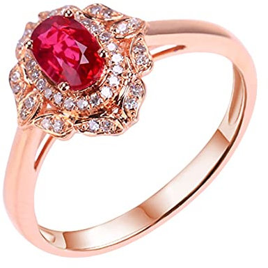Epinki Echt Gold Freundschaftsringe Rosegold 750 18 Karat Frauen, Rubin Trauringe Rot 0.62ct Blumen Solitärring Au750 Rotgold mit Diamant, Gr.49 (15.6)