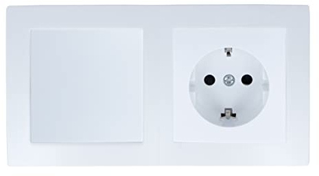 LINA Steckdose und Lichtschalter 2 Fach VDE für Unterputz Schuko weiß mit Kunststoffrahmen H1-C51GM-C210M-C002 Komplettset Wandlichtschalter Doppelrahmen UP Kippschalter VDE-zertifiziert