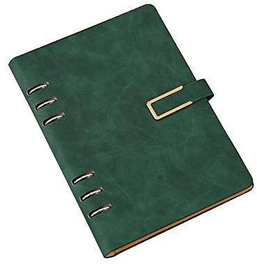TopHomer A5 Leder Notizbuch Nachfüllbar Recyceltes Tagebuch 6 Löcher Ringe Lose Tasche Hardcover Notizbuch für Reisen Studieren BusinessSchreiben Grün