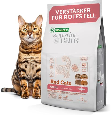Nature's Protection Superior Care Katzenfutter Red Adult, Hering 1,5 kg | Wohnungskatzen, Gegen Tränenflecken & Haarballen, Farbintensivierend, Rotes oder braunes Fell, Proteinreich, Getreidefrei