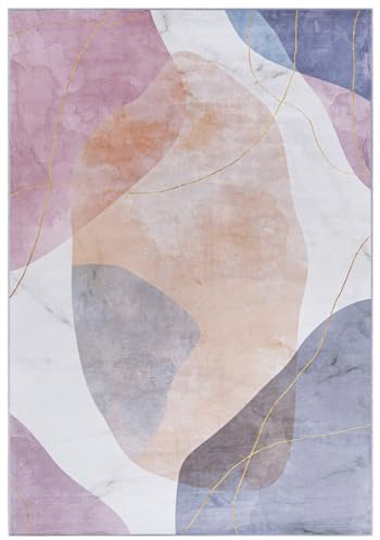 Mazovia Tappeto Soggiorno 120x170cm Crema Rosa Astratto Elegante Pelo Corto | Tappeto per Camera da Letto Sala da Pranzo Ufficio Beige Antiscivolo Facile da Pulire Resistente Ai Detergenti Sintetico
