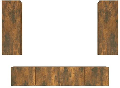 Gecheer 4-delat set, möbler, för TV, för vägg, modern, spånskiva, rök ek, 80 x 30 x 30 cm, 30,5 x 30 x 90 cm, modernt TV-skåp, väggmonterat modernt TV-skåp, modernt TV-skåp