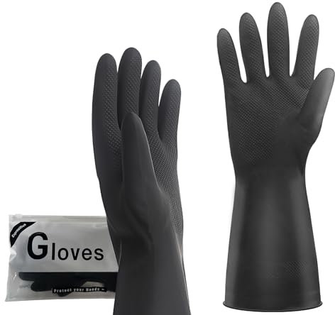 Exprosiflux Thick Rubber Cleaning Gloves - 1 Pair Black Rubber Gloves for Dishwashing Extra Large, Non-Slip Kitchen Gloves for Washing Dishes, Reusable Cleaning Gloves, Waterproof, Heavy-Duty (1P,XL)