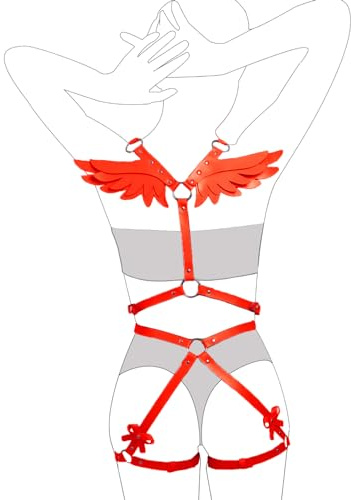Limmion Arnés de cuero Lencería Bondage Set BDSM Bondage Arnés Set Fetiche Erótico Lencería Sexy SM Bondage Juguetes Sexuales para Mujer Arnés Erótico Alas para Halloween Sexy Outfits