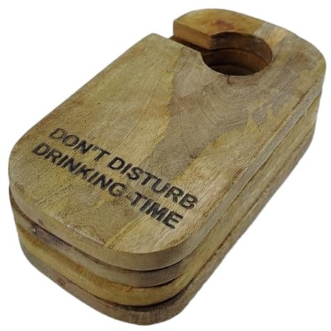 Drinking Time Untersetzer im Design eines Türhängers aus Mangoholz im 4er Set