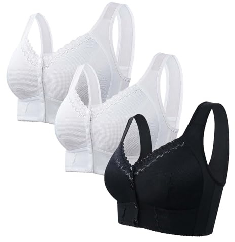 3 Pack Front Fastening Bras for Women Plus Size Non Wired - Wireless Bras for Women Large Bust Solid Color Sports Bras Women High Impact Soft Comfort Seamless Bras for Women Fashion Yoga Bras Women