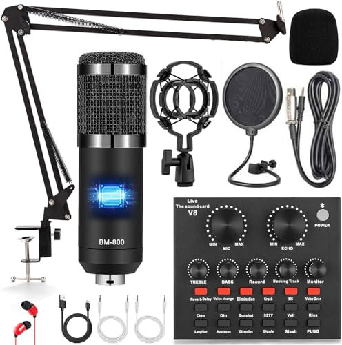 ALPOWL Ensemble d'équipement de Podcast, Interface Audio avec Carte Son en Direct Tout-en-Un et Microphone à condensateur, Parfait pour l'enregistrement, la Diffusion, la Diffusion en Direct (Noir)
