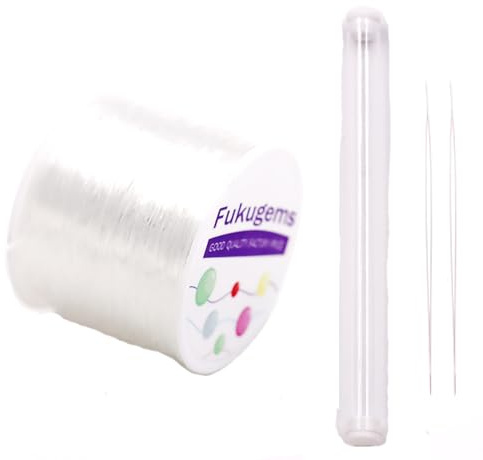 Fukugems Elastische Schnur Schnur für Schmuck Herstellung Armband Perlen Faden, Dehnbare Schnur für Armbänder mit 2 Stück Perlen Nadeln Clear 0.4mm