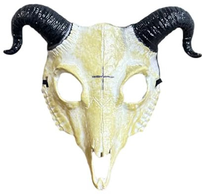 Soochat Ziegenschädel Maske Ram Schädel Maske Ziegenmasken mit Horn Dämon Teufel Böse Masken für Cosplay Halloween Cosplay Kostüm Requisite
