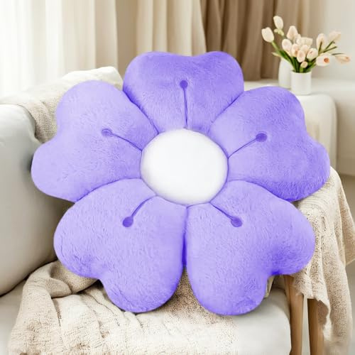 ODIWEN Almohadas de Flores, Cojín de Suelo de Flores,50cm,Cojines De Sofa De Felpa,Cojín Decorativo De Sofá,Bonita Almohada de Flores,Almohada Decorativa (Púrpura)