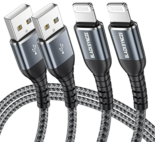 BLACKSYNCZE iPhone Ladekabel 2Stück 2M, Lightning Kabel [MFi Zertifiziert] iPhone Schnellladekabel Nylon USB auf Lightning Kabel für Phone 14 13 12 11 Pro Max Mini XS XR X SE 2020 8 8 Plus 7 7 Plus 6s