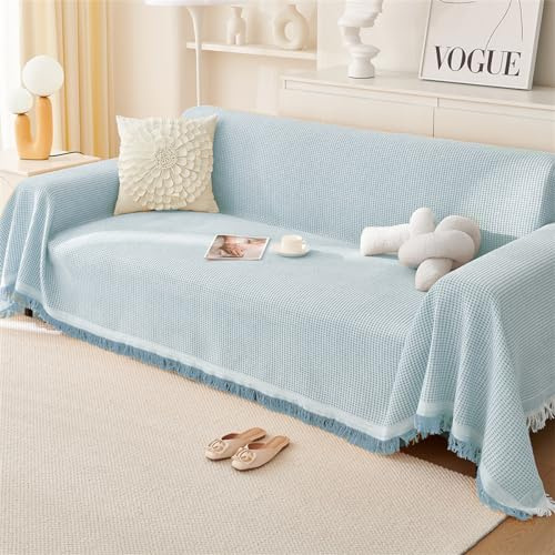 Telo Copridivano Grandi Waffle 1 2 3 4 Posti Copriletto Matrimoniale Multiuso Moderna Coperta Copridivano Reversibile Plaid Divano Mobili Protector Coperta Decorativa Divano (Blu chiaro,180x180cm)