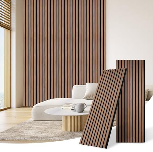 DOLLAR BOSS Paneles de madera para paredes, paneles de pared acústicos de 120 x 40 cm, paquete de 2, listones de madera absorbentes de sonido, paneles de pared decorativos 3D, decoración de pared