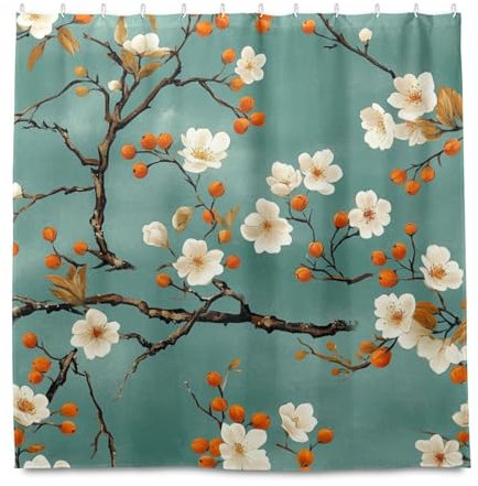 miaozhen Tenda da doccia impermeabile da 182 x 182 cm, set da bagno con gancio in fiore bianco floreale in poliestere lavabile per vasca da bagno doccia cortinas para ba?os