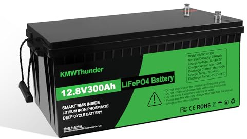 KMWThunder LiFePO4 Lithium-Akku 12 V 300 Ah 3840 Wh mit BMS-Schutz bei niedriger Temperatur Max 15000 Zyklens Lithium-Eisenphosphat-Akku, für den Einsatz in Wohnwagen, Camping, Solar