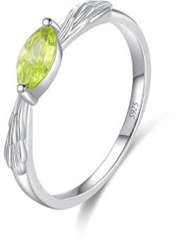 Aotiwe Grosse Bague Argent Femme, Bague Femme Forme de La Feuille avec Marquise Vert Clair Oxyde de Zirconium Argent 925 Taille 54