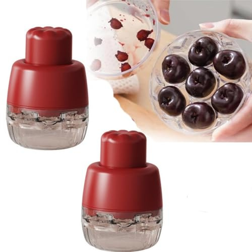 Lot de 2 dénoyauteurs de cerises à 7 trous, dénoyauteur de cerises de type poussoir, design sans poignée, retrait rapide et efficace des noyaux de fruits, convient pour les prunes, cerises, litchis