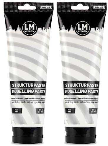 LM-Kreativ Strukturpaste Fein Weiß 2 x 250 ml / 640 g - Perfekte Modellierpaste/Spachtel für Acrylmalerei, Texturen & Effekte. Vielseitige Spachtelmasse f. Leinwand, Holz und andere Untergründe