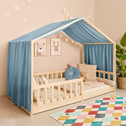 Mooskind Hausbett Himmel – Aus weichem Musselin in 7 Farben – 100% Bio-Baumwolle – Traumhafte Hausbett Deko & Himmelbett Vorhänge – Made in Europe mit Liebe