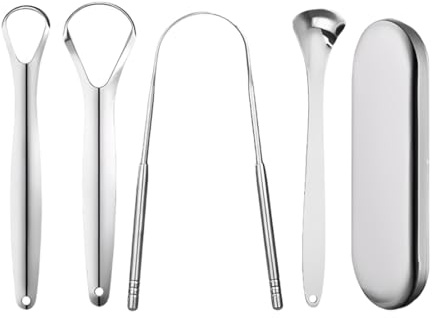 Raschia Lingua (4 Confezioni) | Pulisci Lingua | Nettalingua | Spazzolino Lingua | Viene fornito con un'ampia scatola argentata