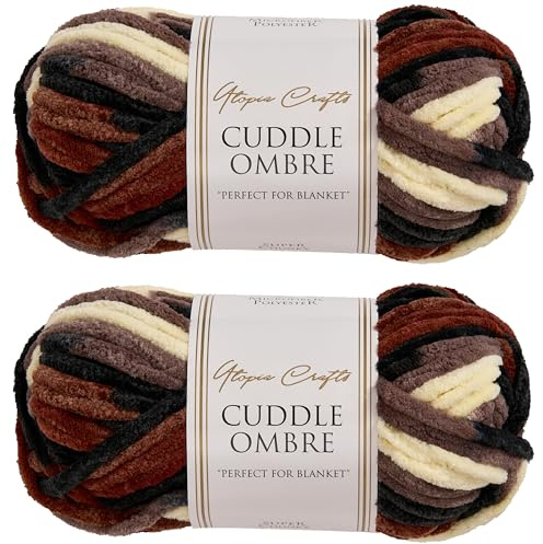 Utopia Crafts Cuddle Ombre Supertjockt chenillegarn, supergrovt chenillegarn, för stickning och virkning, 2 förpackningar med 100 g (cappuccino-blandning, 2 förpackningar med 100 g)