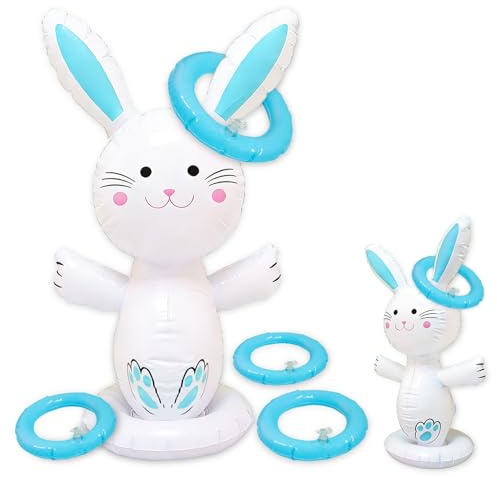 dellyy Lancio di Pasqua Gonfiabile, Bunny Hoops Gioco, Coniglio Pasquali Gonfiabili, per Uso Interno ed Esterno, per Bambini, Famiglia, Pasqua, Festa, Gioco