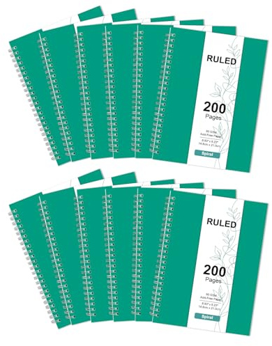 RICHER HOUSE 12-pack A5 linjerad anteckningsbok, 200 sidor spiralhäftad anteckningsbok, linjerat papper trådhäftad anteckningsbok, 360° dubbel trådbindning, bulkjournal anteckningsblock för skola