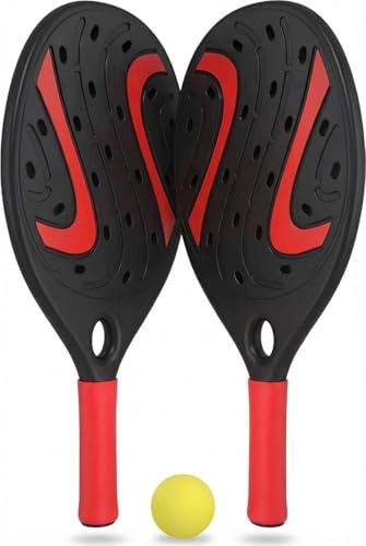 Coppia Racchette da Spiaggia Padel Beach Tennis con Pallina Morbida Set Racchettoni in Legno Mare, Spiaggia Piscina Mare Giardino, Beach Rackets Waterproof Resistenti All' Acqua