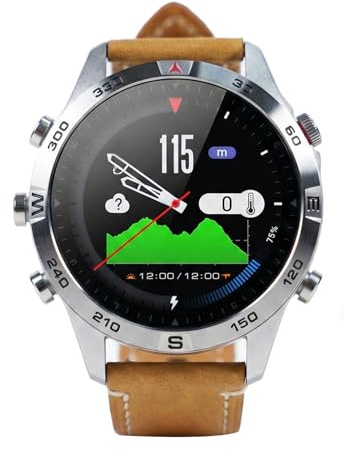 MechKit GPS Montre Connectée Homme, AMOLED Écran Tactile 1,43 Pouces Montre Sport G7, Appels Bluetooth, Cartes Hors Ligne, 100+ Modes Sportifs, Boussole, Étanche 5 ATM pour iOS/Android (Cuir Marron)