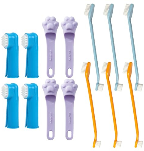 ZEMINRI 14 Piezas Cepillo Dientes Perro, Cepillo de Dientes para Perros y Gatos, Doppia Testa Dientes para Perros, Cepillo Dedo de Silicona Suave, Limpieza Dental para Familias Mascotas (14 Piezas)