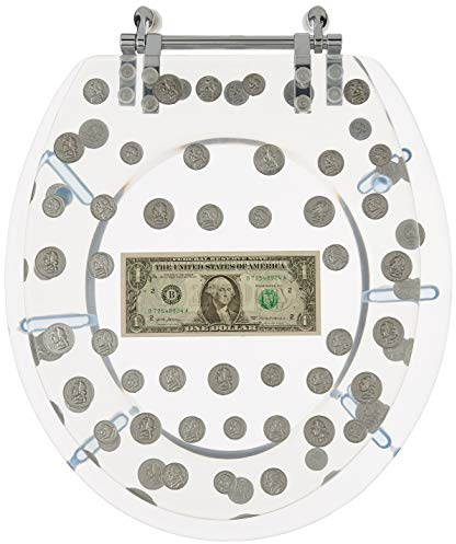 Daniel's Bath & Beyond Polyresin Round Toilet Seat with Dollars and Coins, 17, Clear