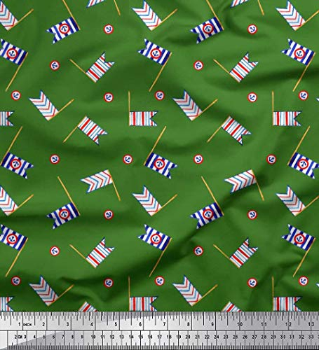Soimoi Grun Kunstseide Stoff Ankerhaken & klein Landerflagge Stoff Meterware 42 Zoll breit