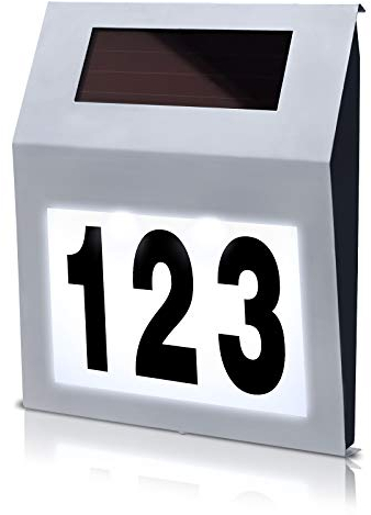 HENGMEI Numero civico illuminato a energia solare con 2 LED numero civico lampada solare numero civico lampada da parete a LED in acciaio inox